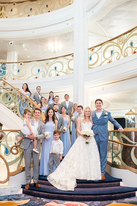 Disney Cruise Wedding Photos, Disney Cruise Wedding Ideas, Cruise Wedding Ideas, Wedding Party Photo Ideas, Disney Cruise Wedding, Cruise Ship Wedding, Tropical Cruise, Disney Wish, Grand Hall