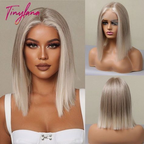 Brown Blonde Wigs Short Straight Bob Highlight Transparent Synthetic Lace Wig Wigs For White Women, Blonde Platinum, Short Straight Bob, Ombre Lace Front, Blonde Wigs, Wigs Short, Natural Wigs, Synthetic Lace Wigs, Straight Bob