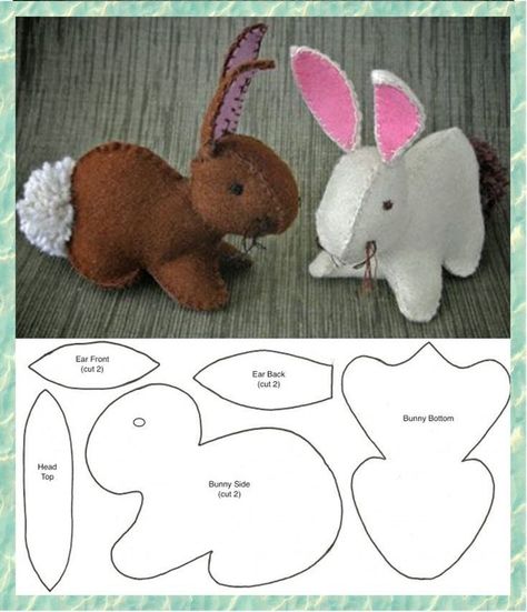 Felt Bunny Pattern, Miniature Knitting, Clothing Pattern Design, Felt Animal Patterns, Sewing Templates, Cute Sewing Projects, Animal Sewing Patterns, Plushie Patterns, Sewing Stuffed Animals