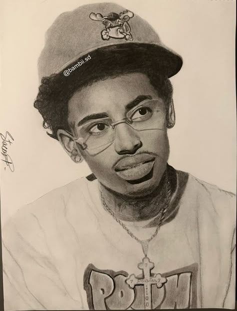 R&b Drawing, Black People Sketches, Frank Ocean Sketch, Celebrity Caricatures Sketch, Rapper Art Drawing, Black Men Drawings, Rod Wave Drawing, Drawing Of Boy, Drawings Of Celebrities