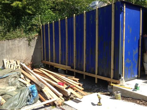 Container Cladding, How To Make A Bar, Make A Bar, Pole Barn Ideas, Cladding Ideas, Bar Countertop, Cargo Container Homes, Larch Cladding, Timber Battens