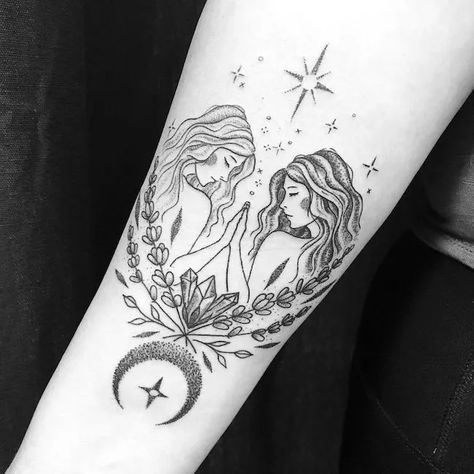 Goddess Tattoo Design Gemini, Creative Gemini Tattoo, Unique Gemini Tattoos For Women, Gemini Couple Tattoos, Gemini Mermaid Tattoo, Gemini Woman Tattoo, Gemini Face Tattoo, Gemini Goddess Art, Gemini Moon Tattoo