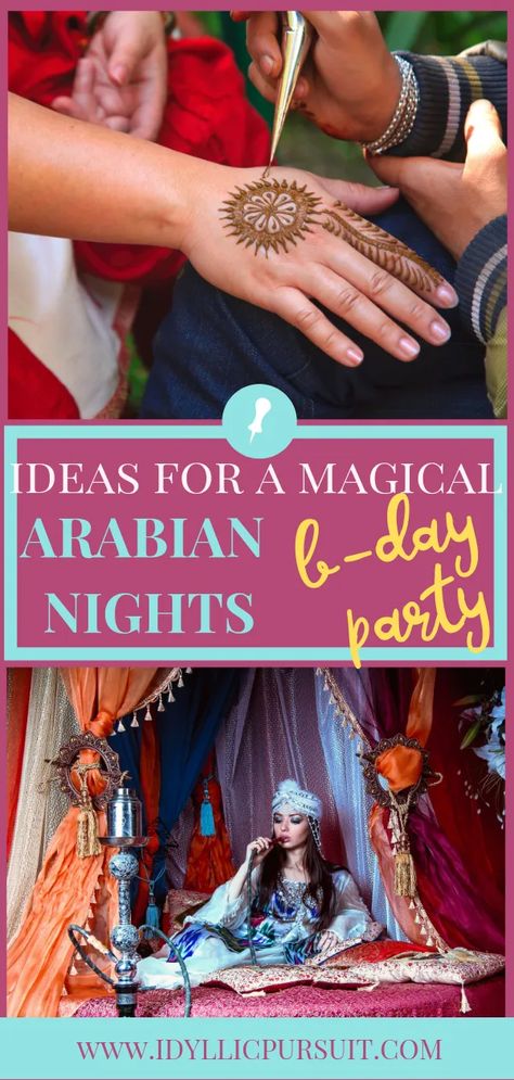 Bollywood 40th Birthday Party, Arabian Night Birthday Party, Arabian Birthday Party Ideas, Arabian Nights Birthday Party, Moroccan Party Theme, Arabian Nights Prom Theme, 1001 Nights Party, Arabian Nights Sweet 16, India Theme Party