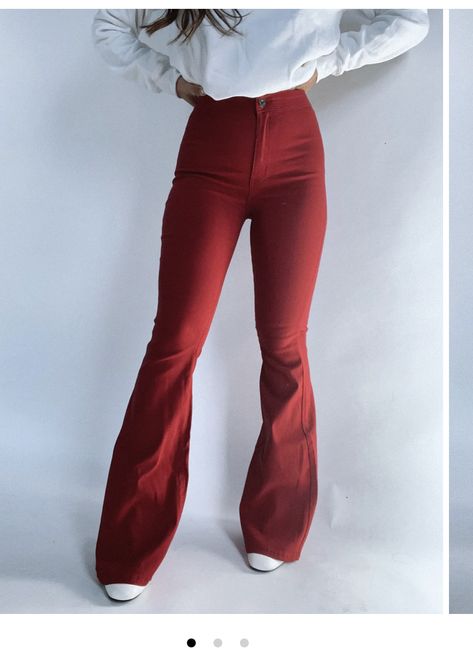 Red Flare Jeans Outfit, Red Flared Pants, Red Flare Jeans, Red Quince, Flare Jeans Outfit, Red Flare, Work Clothing, Red Leggings, Holiday Outfit