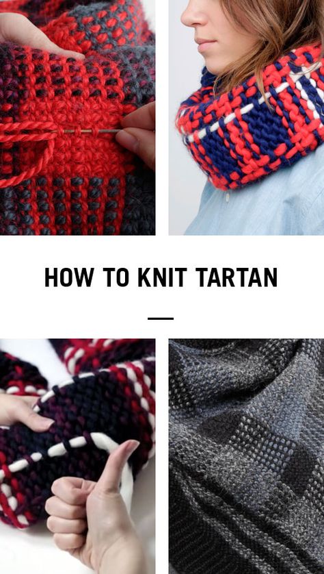 How to make tartan with knitting - check out the quick 'n' easy tutorial on the Wool and the Gang blog Knit Tartan Pattern, Tartan Knitting Pattern, Knit Tartan, Wool And The Gang, Knitting Wool, How To Knit, Tunisian Crochet, Crochet Kit, Diy Knitting