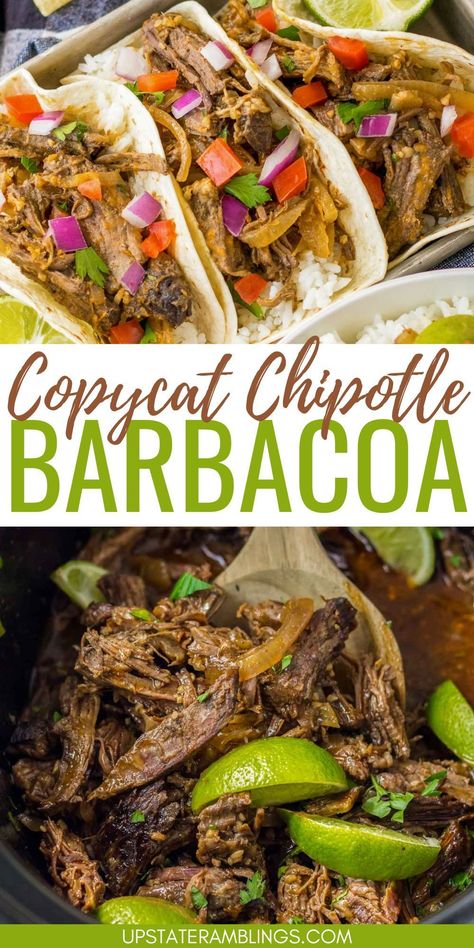 Copycat Chipotle Barbacoa Chipotle Bowl Copycat, Mucho Burrito Copycat, Chipotle Copycat Pico De Galo, Barbacoa Tacos Recipe, Chipotle Buffet, Authentic Mexican Barbacoa Recipe, Chipotle Beef Recipe, Barbacoa Burrito Bowl, Chipotle Bar