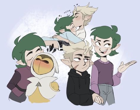 Hundric, Goldric, Edric Blight, Hunter, The owl house Toh Ships, Toh Hunter, Golden Guard, House Hunters, Gay Art, Ship Art, Green Hair, Owl House, Cartoon Characters