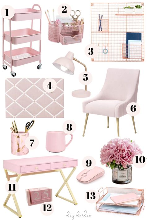 Pink And Gold Office, Rose Gold Room Decor, Gold Office Decor, Gold Room Decor, Chic Office Decor, Hiasan Bilik Tidur, Cute Office Decor, Desain Pantry, Gold Office