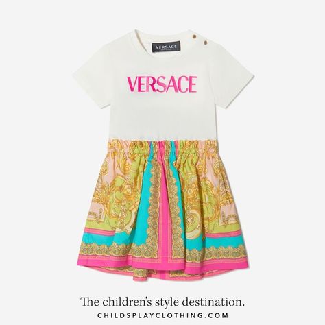 Versace Clothes, Versace Tops, Versace Sweater, Versace Print, Versace Pink, Versace Kids, Designer Dresses For Kids, Versace Dress, Girls Casual Dresses