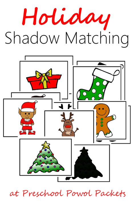 fun holiday theme shadow matching cards! perfect for preschool and older toddlers, preschool Christmas activities, and more! Vpk Christmas Activities, Christmas Whole Group Activities Preschool, Elves Preschool Activities, Fun Christmas Activities For Preschool, Christmas Math For Toddlers, Christmas Theme For Preschool, Christmas Lesson Plans For Toddlers, Christmas Language Activities Preschool, Christmas Theme Preschool