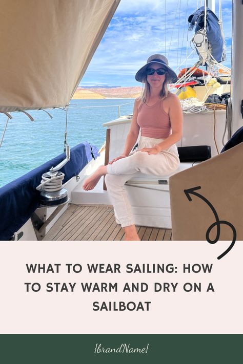 Trying to decide what to wear sailing? Here are my favorite sailing clothing so you stay warm and dry while out on the water. Cold Weather Sailing Outfit, Sailing Capsule Wardrobe, Sunset Sail Outfit, Sailboat Outfit Women Fall, Sunset Sailing Outfit, Fall Sailing Outfit, Sailboat Outfit Women, Bvi Sailing Outfits, Sailboat Fashion