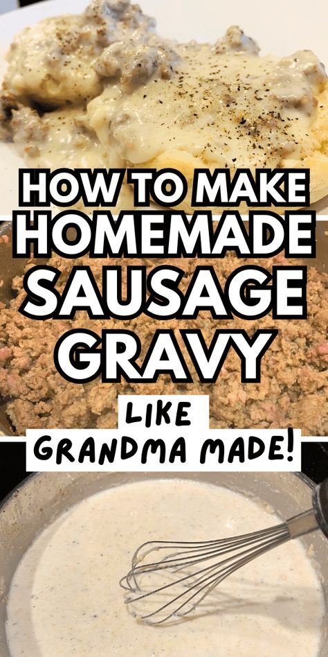 How To Make Homemade Sausage Gravy Recipe Step By Step - the best southern biscuits an gravy recipe! How to make white gravy or milk gravy for biscuits, gravy for grits and other southern breakfast ideas! #gravy #sausagegravy #southernrecipes #breakfast Milk Gravy Recipe Breakfast, Southern Style Biscuits And Gravy, How To Make Breakfast Gravy, White Gravy Recipe Breakfast, Sausage Gravy For A Crowd, Biscuits And Gravy Easy, Southern Breakfast Ideas, Southern Gravy Recipe, Milk Gravy Recipe