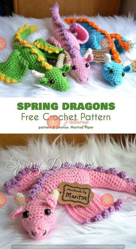 Crocheted Dragon, Crochet Dragon Pattern, Pola Amigurumi, Crochet Dragon, Your Crochet, Crochet Animal Patterns, Dragon Pattern, Crochet Motifs, Creation Couture