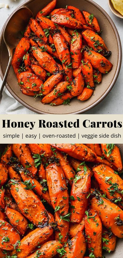 Simple Honey Roasted Carrots (Oven 400F) | Walder Wellness, RD Carrots Oven, Carrots In Oven, Carrot Dishes, Oven Roasted Carrots, Roasted Baby Carrots, Roasted Veggies In Oven, Honey Carrots, Carrots Side Dish, Traditional Thanksgiving Recipes