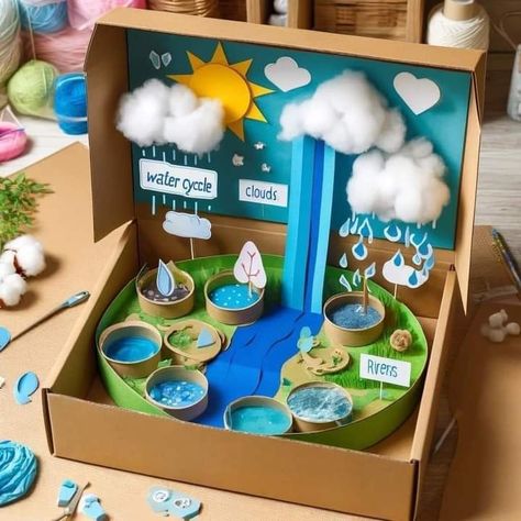 Water Cycle Project Ideas, Water Cycle Project Kids, Science Project Working Model, Water Cycle Model, Water Cycle Project, Science Project Models, Science Exhibition Projects, Rain And Sunshine, Ecosystems Projects