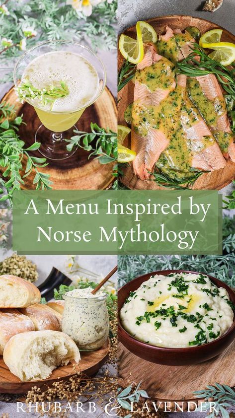 Celebrate Norse Mythology with an epic menu. This recipe series takes inspiration from the gods and goddesses of Vanaheim like Frey, Njord and Freyja. Recipes include braised beef shanks, salt baked fish, wheat shaped potato rolls, and more! Perfect for a Norse Mythology inspired dinner party or any special occasion. Viking Dinner, Braised Beef Shanks, Salt Baked Fish, Movie Inspired Recipes, Movie Recipes, Ancient Food, Beef Shanks, Hobbit Food, Food Of The Gods