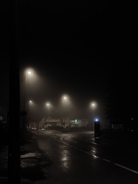 Eerie Night Aesthetic, Fog Night Aesthetic, Rain Pics Rainy Night, Dark Foggy Aesthetic, Cold Night Aesthetic, Streetlights Aesthetic, Foggy Night Aesthetic, Dark Street Aesthetic Night, Dark Rainy Night Aesthetic