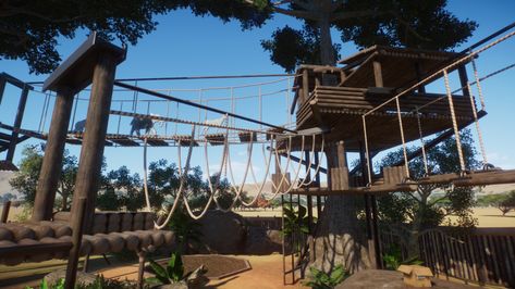 Planet Zoo Lemur Habitat, Planet Zoo Climbing Frame, Lemur Habitat, Planet Zoo Inspiration, Zoo Layout, Zoo Habitats, Animal Enclosures, Zoo Games, Zoo Inspiration