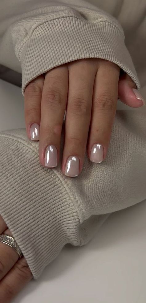 30 Short Classy Nails You Need to Try 2024 Short Pink Glazed Nails, Neutral Accent Nails, New Chrome Nails, Neutral Chrome Nails Short, Best Colors For Short Nails, Minimal Nail Art Short Nails Fall Design, Neutral Chrome Nails Square, Short Classy Nails 2024, Winter Nails Gel Short Simple