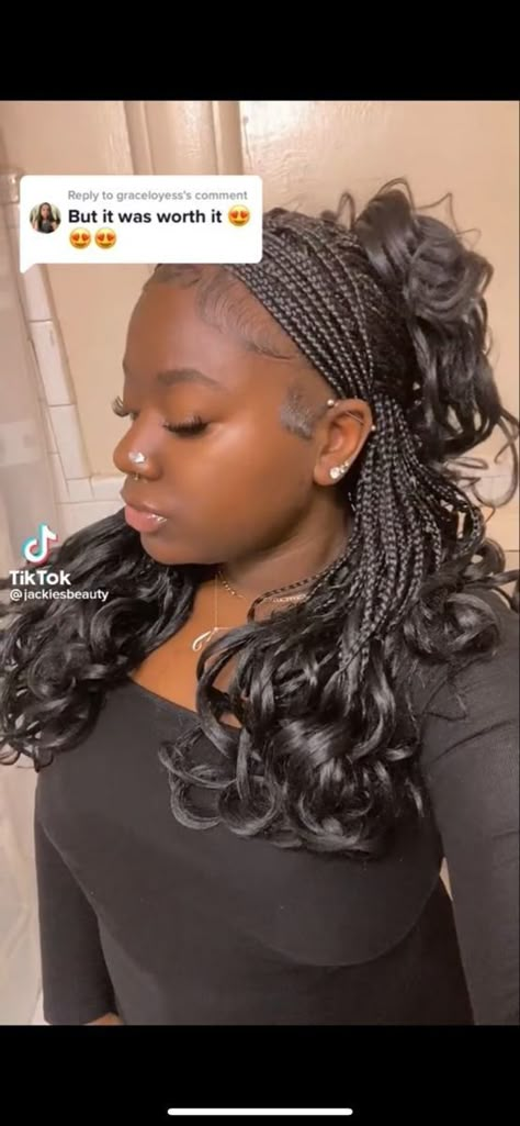 Box Braids Hairstyles French Curls, French Curl Braids Hairstyles Short, Prom Hairstyles With Box Braids, 16 Inch French Curl Braids, Black French Curls Braids Short, Braids With French Curls Short, French Curls Box Braids Medium, Hair Styles For French Curl Braids, Darling Pre Curled Braids