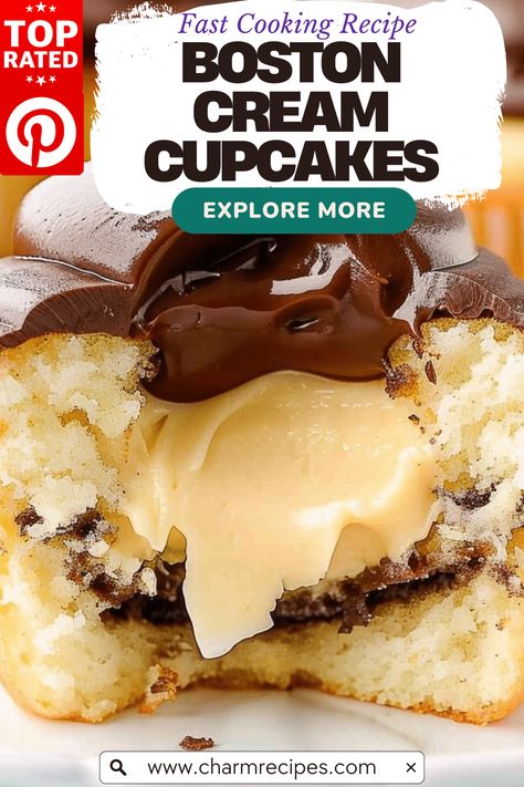 How to Make Delicious Boston Cream Cupcakes Boston Cream Pie Dessert Cups, Bavarian Cream Cupcakes, Boston Creme Filling, Boston Crème Pie Cupcakes, Boston Cream Mini Bundt Cakes, Boston Cream Cupcakes, Boston Cream Pie Cupcakes, Cheesecake Frosting, Moist Vanilla Cake