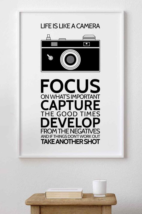 Life is like a camera. Focus on what's important. Capture the good times.  Inspirational quote Life Is Like A Camera Quote, Life Is Like A Camera, Camera Quotes, Inspirational Quotes Posters, School Bulletin Boards, Diy Clothing, Quote Poster, Motivational Quote, Inspirational Quotes Motivation