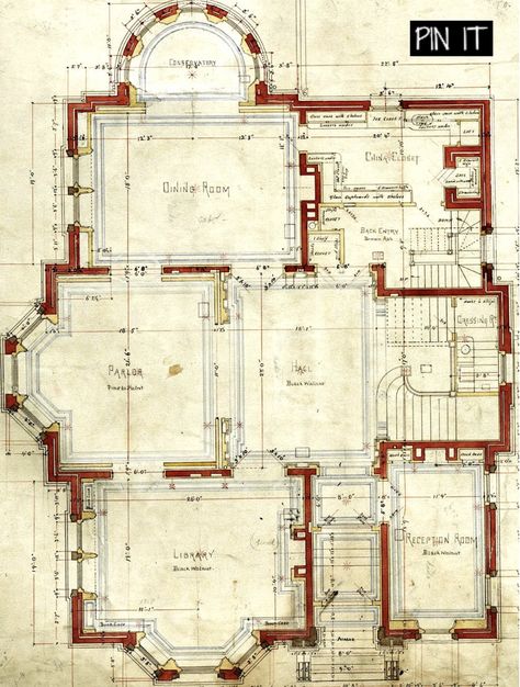 Floor Plan With Library, British Floor Plans, Neoclassical House Plans, Gothic Manor Floor Plans, French Chateau Floor Plans, Old House Plans, Historical House Plans, Classic House Plans, Dark Wood Trim