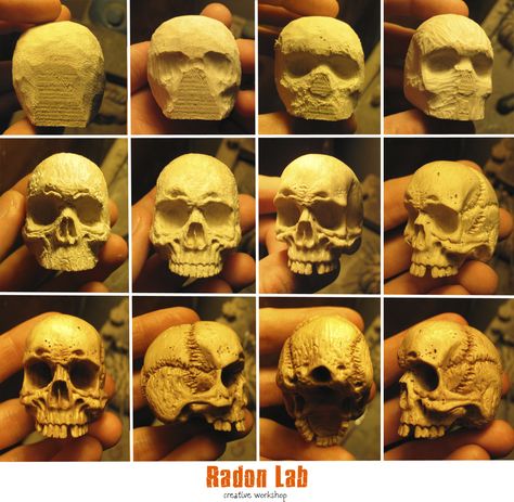 Skull Study, Carved Wood Art, Wooden Skull, Monster Clay, Wood Carving Art Sculpture, Wood Carving Faces, Dremel Carving, Simple Wood Carving, Wood Carving For Beginners