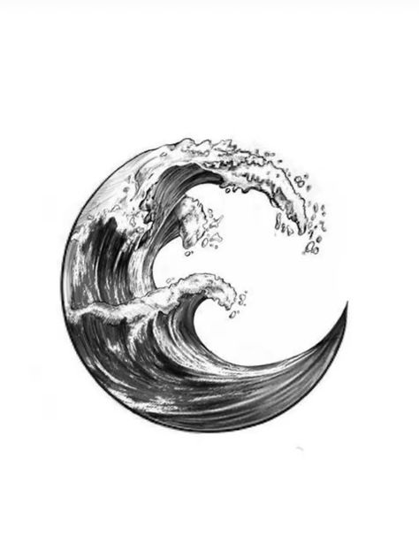 Yin Yang Wave Tattoo, Stormy Ocean Tattoo, Enso Wave Tattoo, Wave Tattoo Men, Moon And Sea Tattoo, Holiday Tattoos, Ocean Wave Tattoo, Tattoo Font For Men, Circular Tattoo