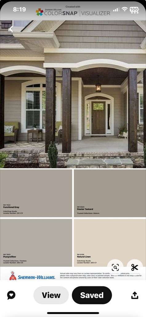 Putty Colored Exterior House, Exterior Traditional House Colors, Earth Tone Exterior House Colors Colour Palettes, Tan Brick House, Earth Tone Color Palette Houses Exterior, House Exterior Colors Schemes Farmhouse, Exterior House Colors With Stone Brown, Earth Tone Exterior House Colors Ranch, Taupe House Exterior