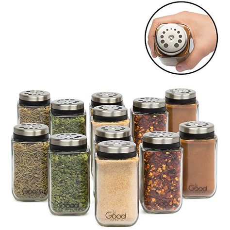 Amazon.com: Adjustable Glass Spice Jars- Set of 12 Premium Seasoning Shaker Rub Container Tins with 6 Pouring Sizes: Home & Kitchen Minimalist Kitchen Pantry, Magnetic Spice Tins, Premium Spices, Spice Jar Set, Seasoning Bottle, Beach House Kitchen, Seasoning And Spice, Magnetic Spice, Salt Shakers