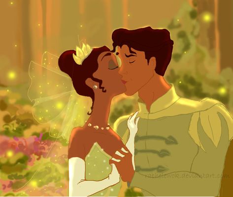 Day 5, Favorite kiss: Tiana and Naveen. I just love how these two started out hating each other, and now they have the most magical wedding ever Princess With Prince, Naveen And Tiana, Animated Couples, Couple Disney, Disney Kiss, Wedding Couple Cartoon, Tiana And Naveen, Tiana Disney, Prince Naveen