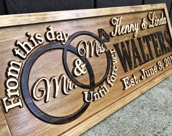 Laser Engraver Projects, Wood Signs Wedding, Engraver Projects, Wood Signs Wedding Gift, Wooden Family Name Sign, Wood Laser Cut Ideas, Cnc Signs, Laser Wedding, Last Name Wood Sign