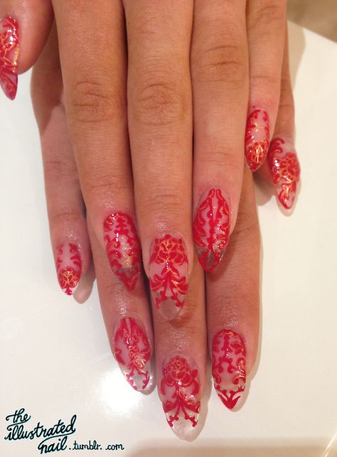 RED LACE Nails Lace, Lace Nail Design, Marchesa Dress, Crazy Nail Art, Image Nails, Natural Nail Art, Lace Nails, Different Nail Designs, Red Nail Designs