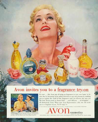 My Mother's favorite Avon fragrance was Rapture.  It came in a dark blue jar, with two white doves on the lid. Vintage Parfum, Perfume Vintage, Avon Fragrance, Avon Cosmetics, Perfume Bottle Design, Avon Collectibles, Avon Perfume, Avon Lady, Perfume Ad