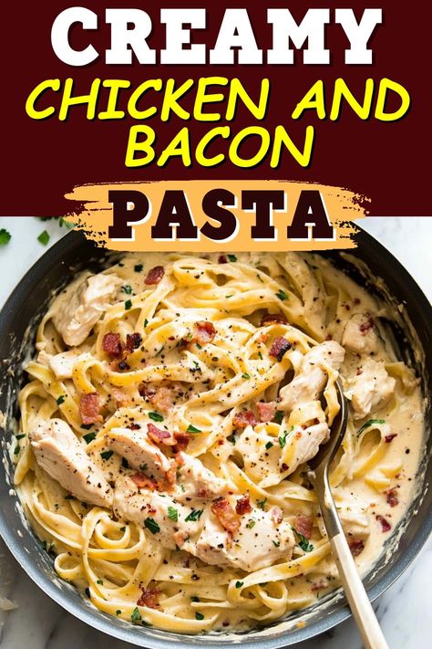 Creamy Pasta Dinner Recipes, Creamy Chicken And Corn Pasta With Bacon, Easy Hot Meals, Quick Chicken Meals, Chicken Alfredo With Bacon, Bacon Chicken Ranch Pasta, Chicken Bacon Pasta Recipes, Chicken And Bacon Recipes, Easy Chicken Pasta Recipes