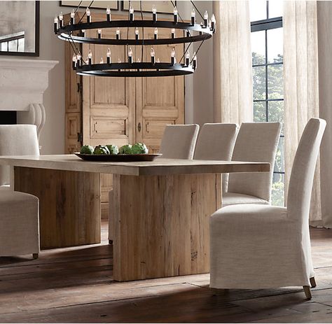 Restoration Hardware Hudson Parson Chairs Restoration Hardware Dining, Oak Planks, Parsons Chairs, Plywood Furniture, Furniture Vanity, Rectangular Dining Table, Side Chairs Dining, Restoration Hardware, Dining Room Design