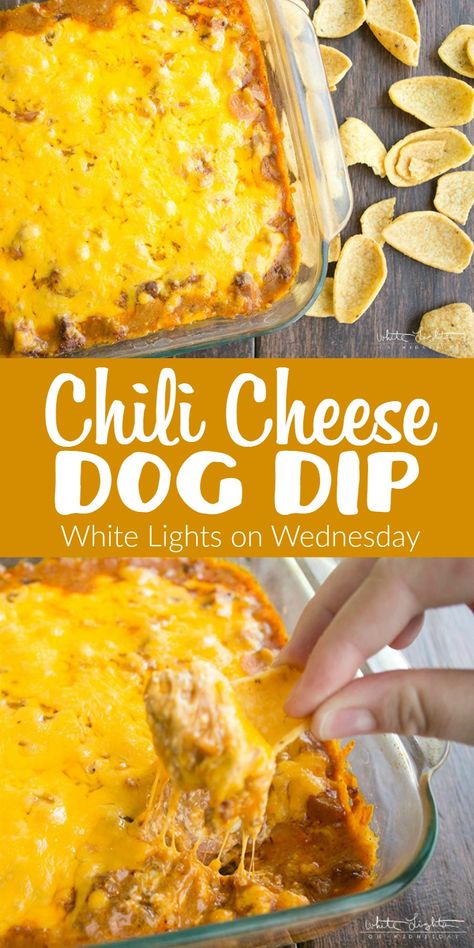 Dog Food Dip Recipes, Chili Dog Appetizer, Hot Dog Appetizers For Party, Hot Dog Dip, Chili Cheese Dog Dip, Wednesday Fall, Cheese Hot Dogs, Chili Cheese Dip, Chili Cheese Dips