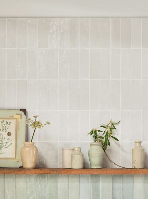 Cream Kitchen Tiles, Brick Wall Tiles, Cream Tile, Zellige Tiles, Glazed Brick, Kitchen Mood Board, Glazed Walls, Kitchen Backsplash Designs, Glazed Tiles