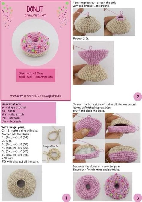 Crochet Donut, Crochet Tutorial Pattern, Quick Crochet Patterns, Mode Crochet, Pola Amigurumi, Crochet Keychain Pattern, Crochet Animals Free Patterns, Crochet Design Pattern, Crochet Food