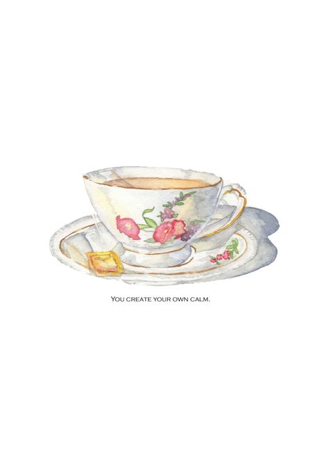 Watercolor Print Pink Floral Teacup You Create Your Own Calm 8.5 x 11 by KateBoyingtonArt on Etsy Tea Cup Drawing, Cup Drawing, Tea Illustration, Floral Teacup, New Painting, Pink Tea, Illustration Art Girl, Tattoo Feminina, Tea Art