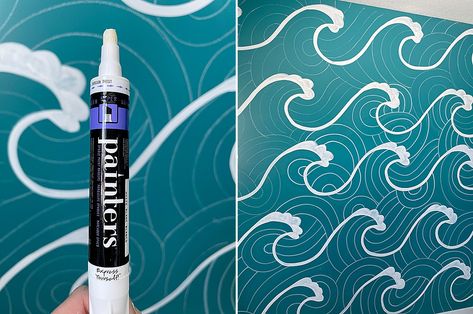 Hand Painted Waves Wall, Paint Waves On Wall, Painting Waves On Wall, Wave Mural Wall Art, How To Paint A Wall Mural, Moana Mural, Beach Mural Painted, Wave Bedroom, Ariel Room