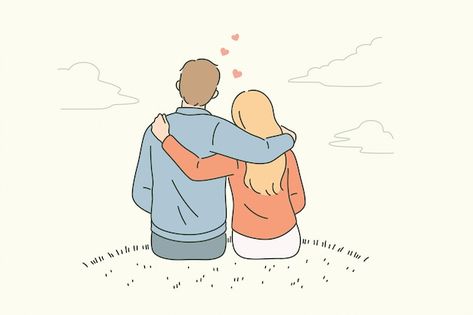 Couple Illustration Romantic Cute, Vintage Paper Designs, Couples Doodles, Couple Vector, Wedding Couple Cartoon, Romantic Questions, Couple Sitting, Flat Design Illustration, Up Theme