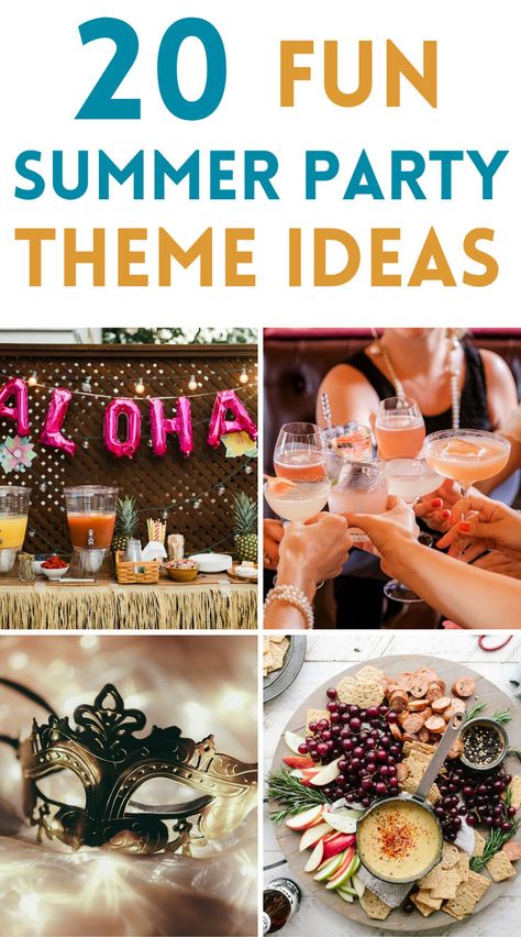 Planning a summer bash and looking for some inspiration? Throwing a party should definitely be on your summer bucket list! Discover some fun and easy summer party themes from classic parties like a barbecue, a beach bonfire, or a pool party to more original ideas like a Midsummer Night's Dream theme or a garden tea party. Summer Bday Theme Ideas, Themed Bbq Ideas Summer Parties, Summer Work Party Ideas, Party Themes For Adults Summer, Themed Summer Parties, Summer Parties Ideas, Adult Summer Birthday Party Ideas, Vacation Theme Nights, Summer Birthday Party Ideas For Adults