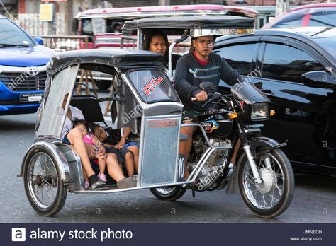 Tricycle taxi in traffic, Angeles City, Pampanga, Philippines Stock Photo Tricycle Philippines, Place Reference, Angeles City Pampanga, Angeles City Philippines, Pampanga Philippines, Three Wheel Bicycle, Assistive Devices, Motorcycle Sidecar, Walking Street