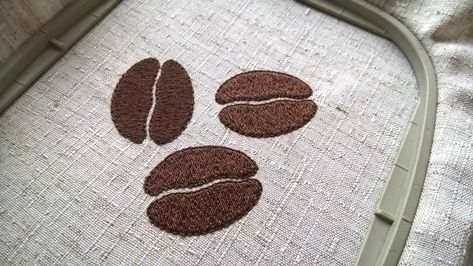 Coffee Bean Embroidery, Coffee Embroidery Designs, Coffee Embroidery Patterns, Coffee Embroidery, Embroider Ideas, Machine Embroidery Quilts, Embroidery Wall Art, Diy Embroidery Patterns, Cross Stitch Heart