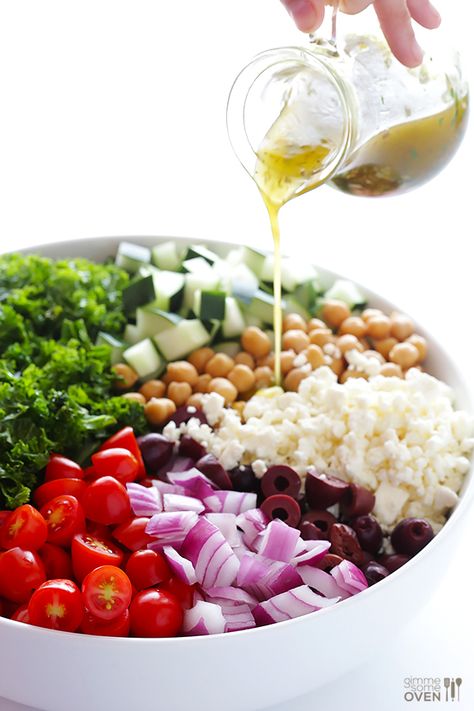 Chopped Kale Greek Salad - Gimme Some Oven Salad Chopped, Chopped Kale, Greek Salad Recipes, Gimme Some Oven, Greek Flavors, Kale Recipes, Kale Salad, Greek Salad, Healthy Salads