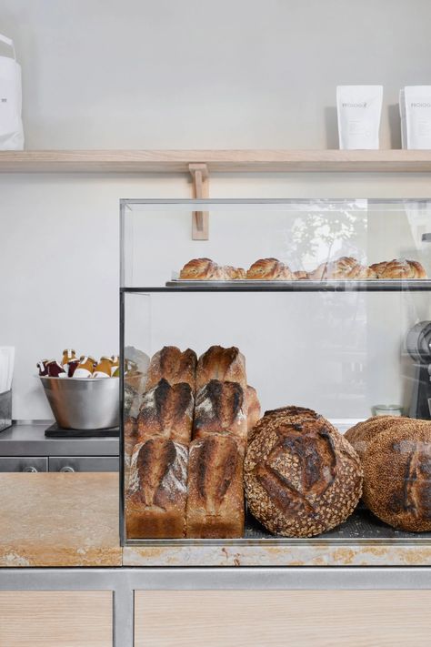 Copenhagen Interior, Pastry Display, Bakery Interior, Interior Minimal, Off White Walls, Terrazzo Floors, Wooden Counter, Limestone Tile, The Bakery