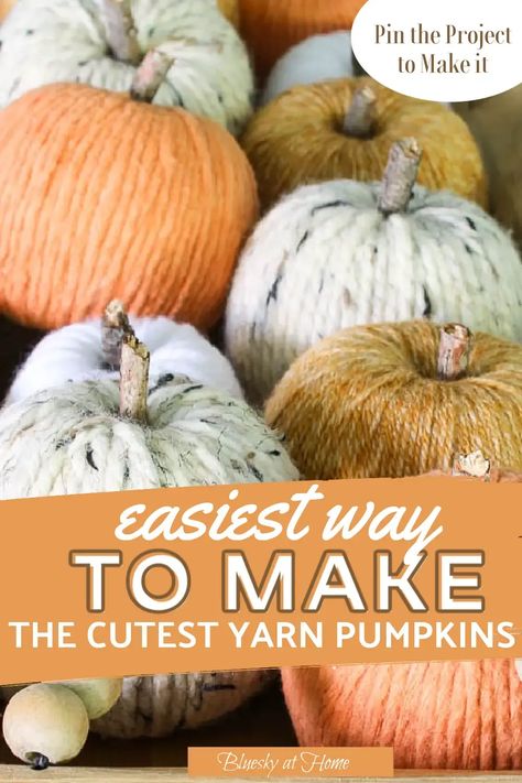 Our DIY guide will show you how to make the easiest way to make the cutest Yarn Pumpkins. Use this easy method to customize the cutest fall decorations for your fall home decor. Discover the easiest way to make adorable yarn pumpkins for your fall decor! Perfect for adding a touch of autumn warmth to your home. Yarn Pumpkins, Fall Decor Diy Crafts, Fall Vignettes, Cozy Fall Decor, Faux Pumpkins, Fall Crafts Diy, Diy Pumpkin, Yarn Diy, Easy Fall