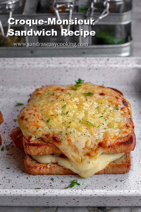 Croque-Monsieur Sandwich Recipe - Sandra's Easy Cooking Croissant Sandwiches, Cheese Croissant, Eggs And Cheese, Croque Madame, Oven Roasted Turkey, Sandwich Ingredients, Bacon Eggs, Chicken Breast Seasoning, French Recipes